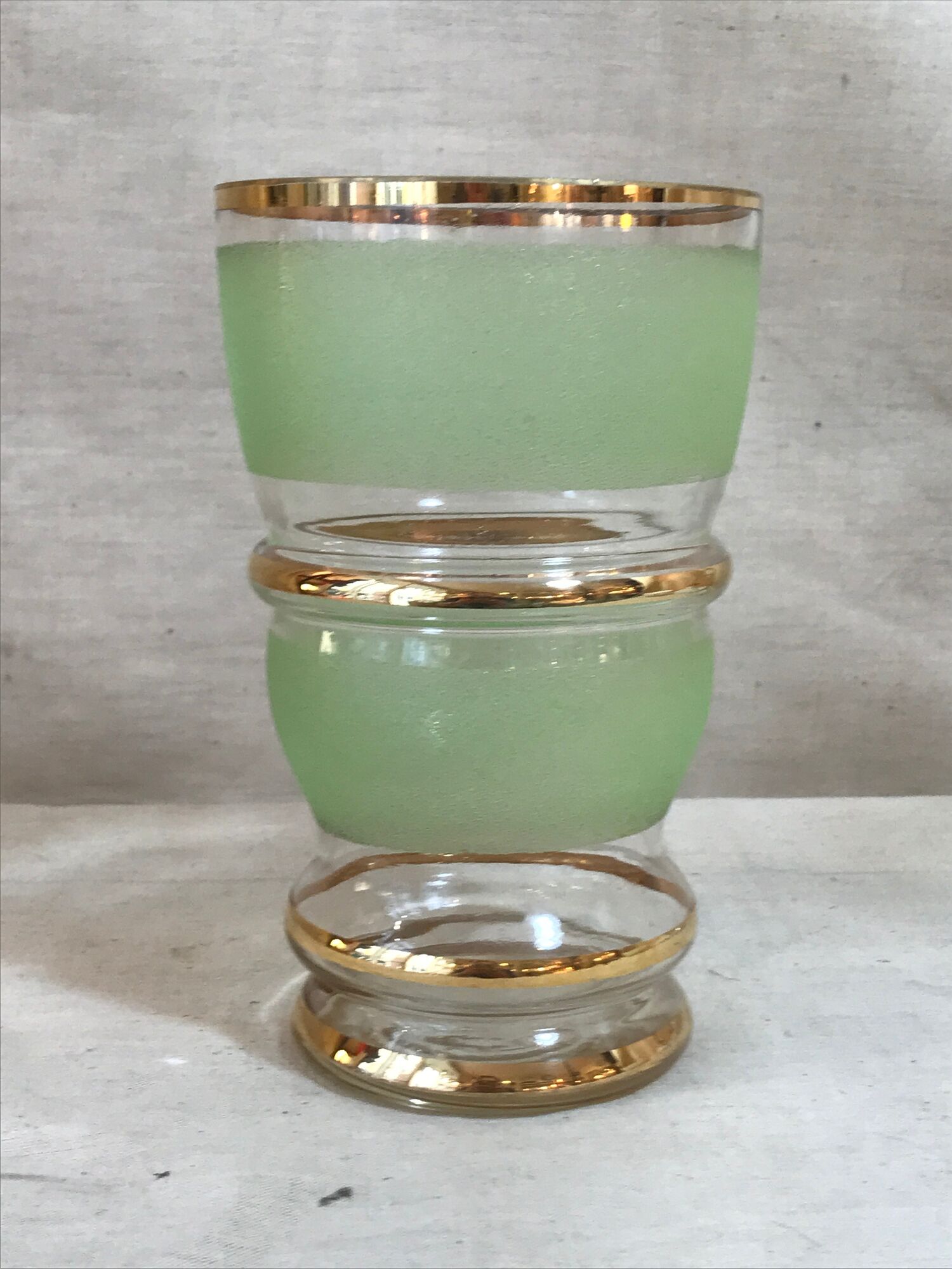 Green granite glass vase and vintage gilding 1950 art deco style