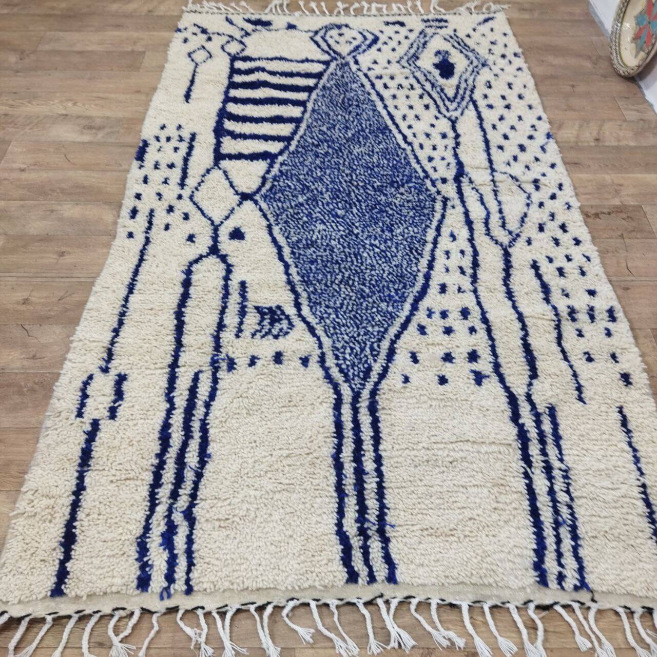 Vintage Azilal rug 264x150 cm - Blue geometric patterns