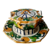 Old art deco butter dish in faience of quimper sign hb