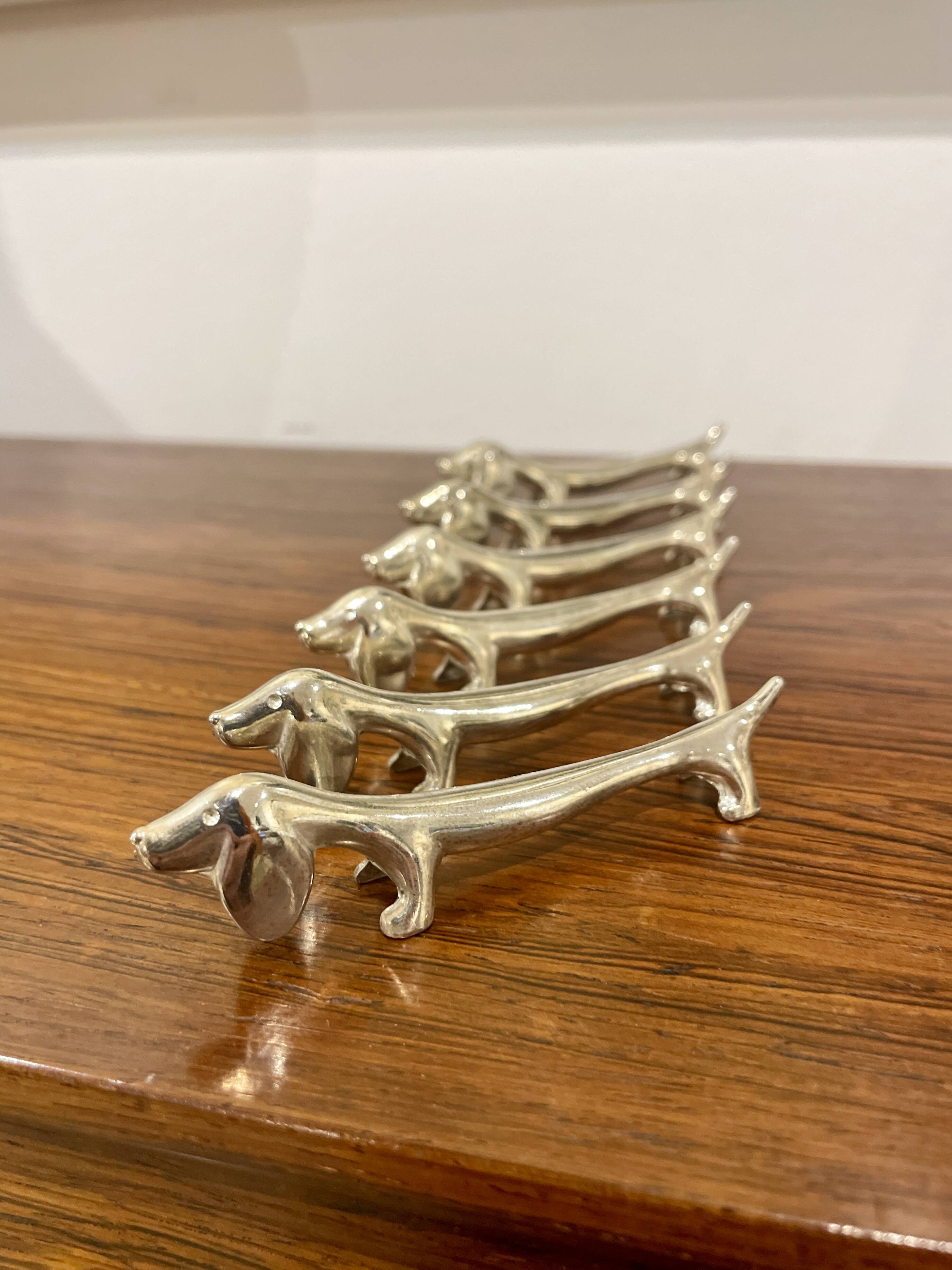6 silver-plated dachshund knife rests