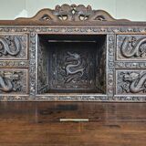 Antique 19th-century Chinese secretary with dragon woodcarving