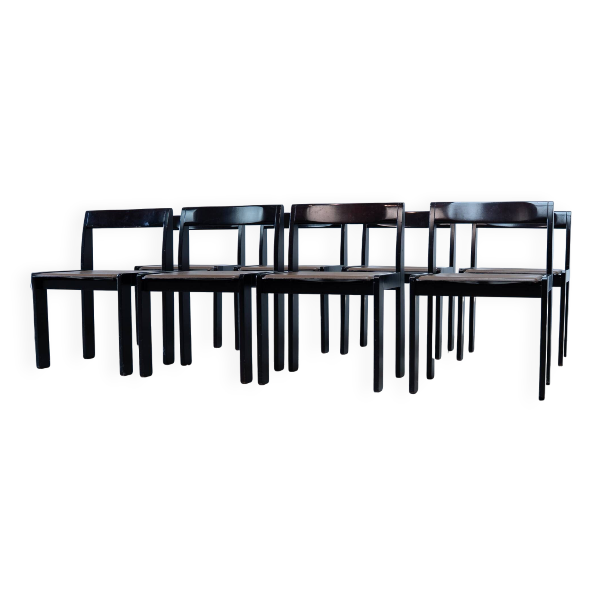 Set of eight black lacquered dining chairs