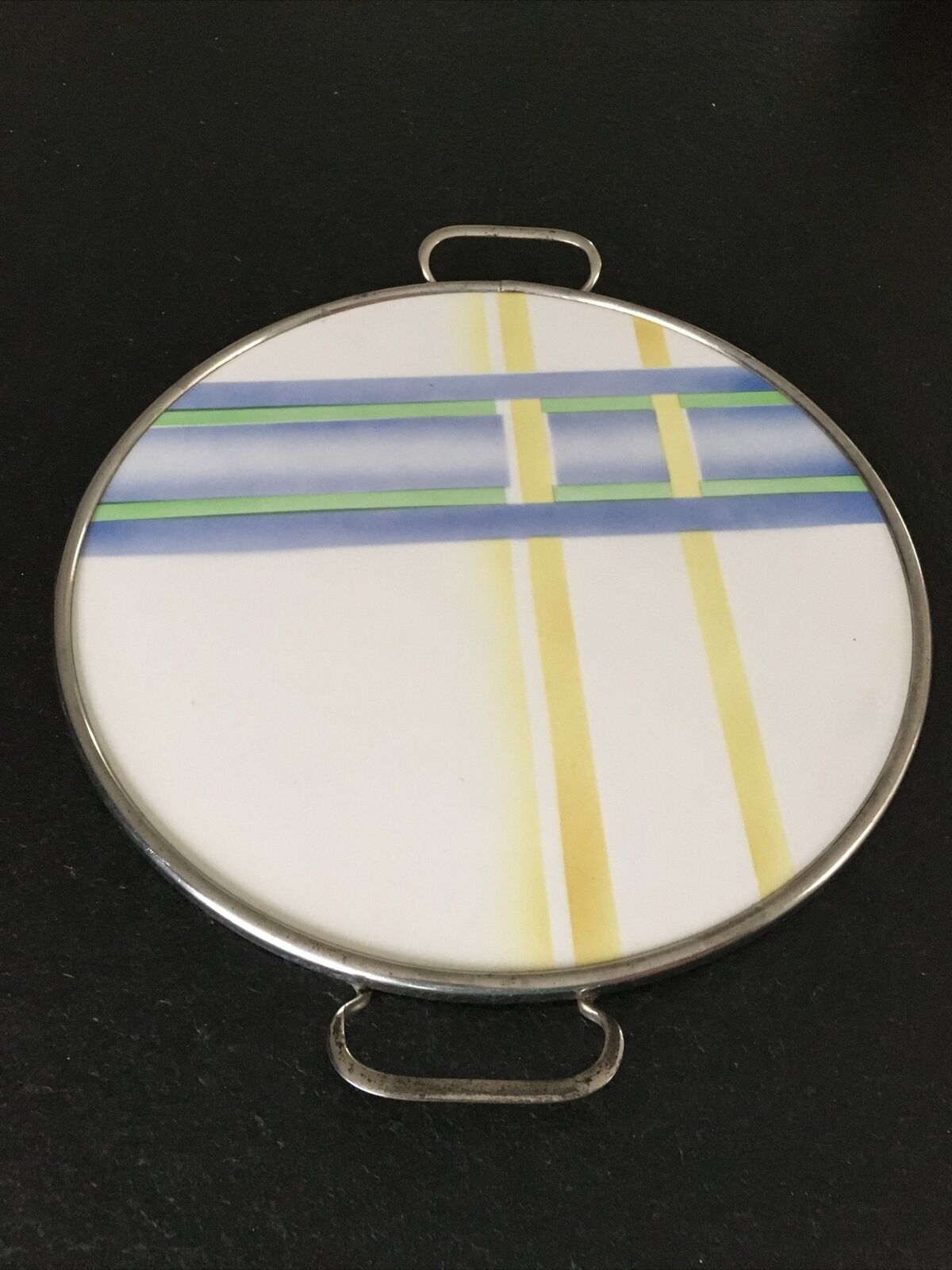 Vintage round tray with 1970s handles