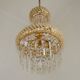 Vintage Gold Metal 5-Light Chandelier – Crystal Beads & Glass Prisms