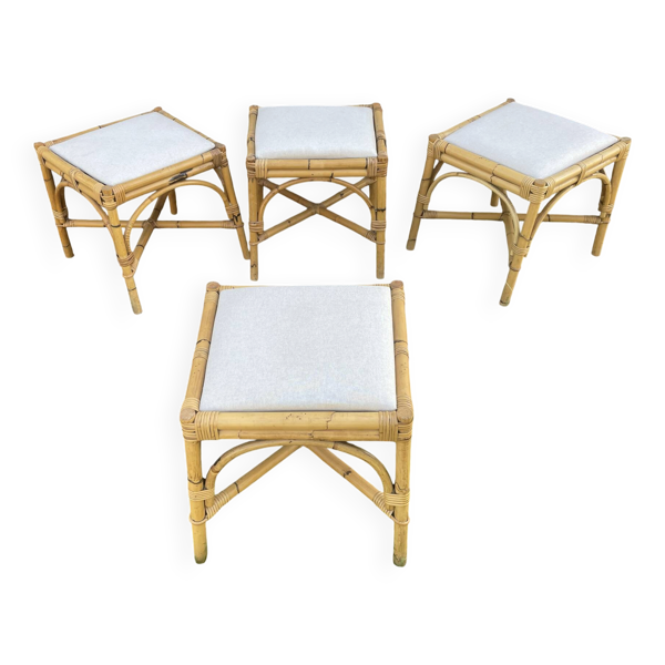 4 tabourets vintage bambou et rotin – années 60/70