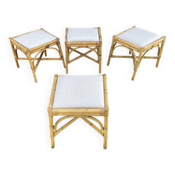 4 tabourets vintage bambou et rotin – années 60/70