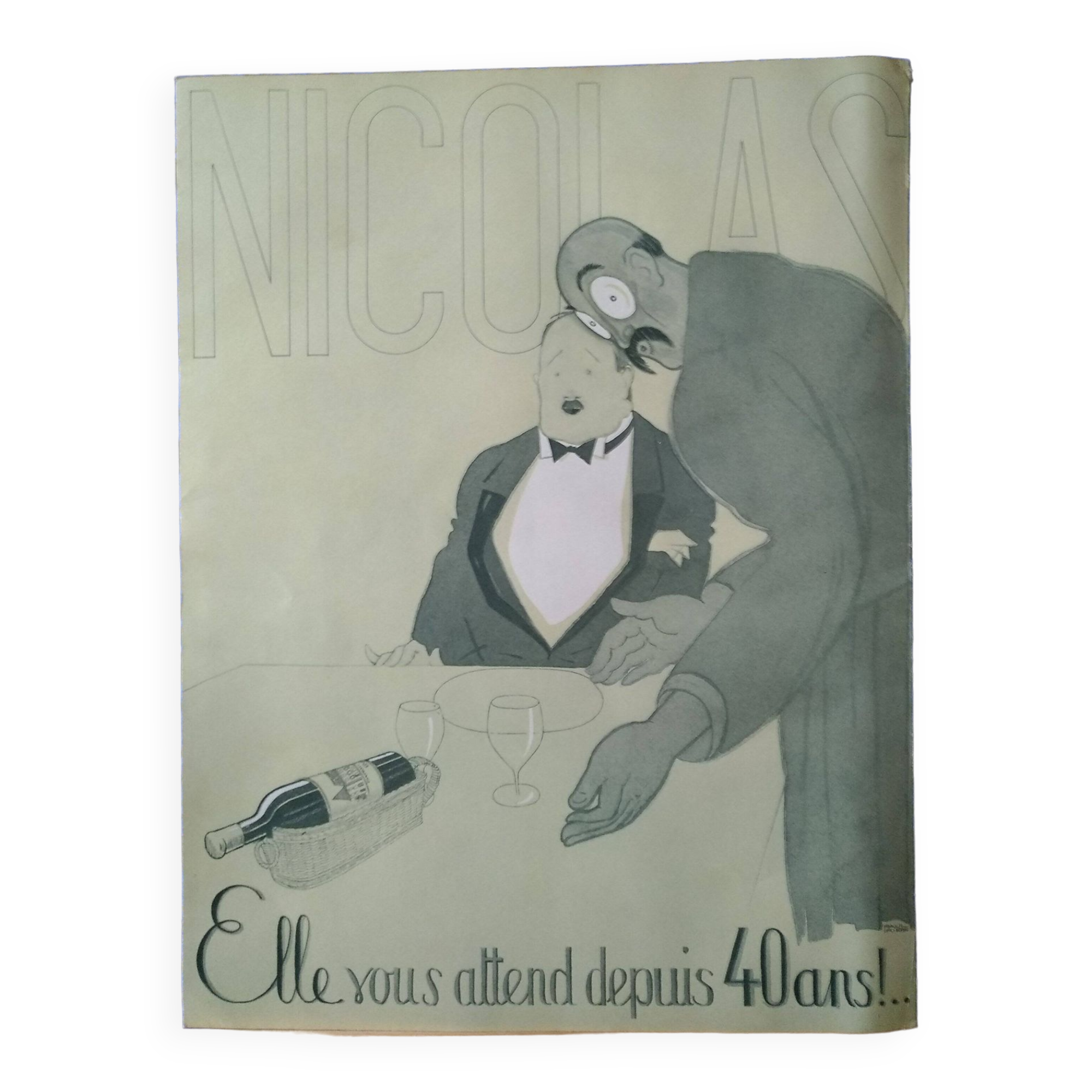 A paper advertisement from a period magazine 1956 humor house wine nicolas!!