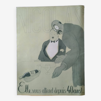 Une publicité papier issue d'une revue d'époque 1956 humour vin maison  nicolas !!
