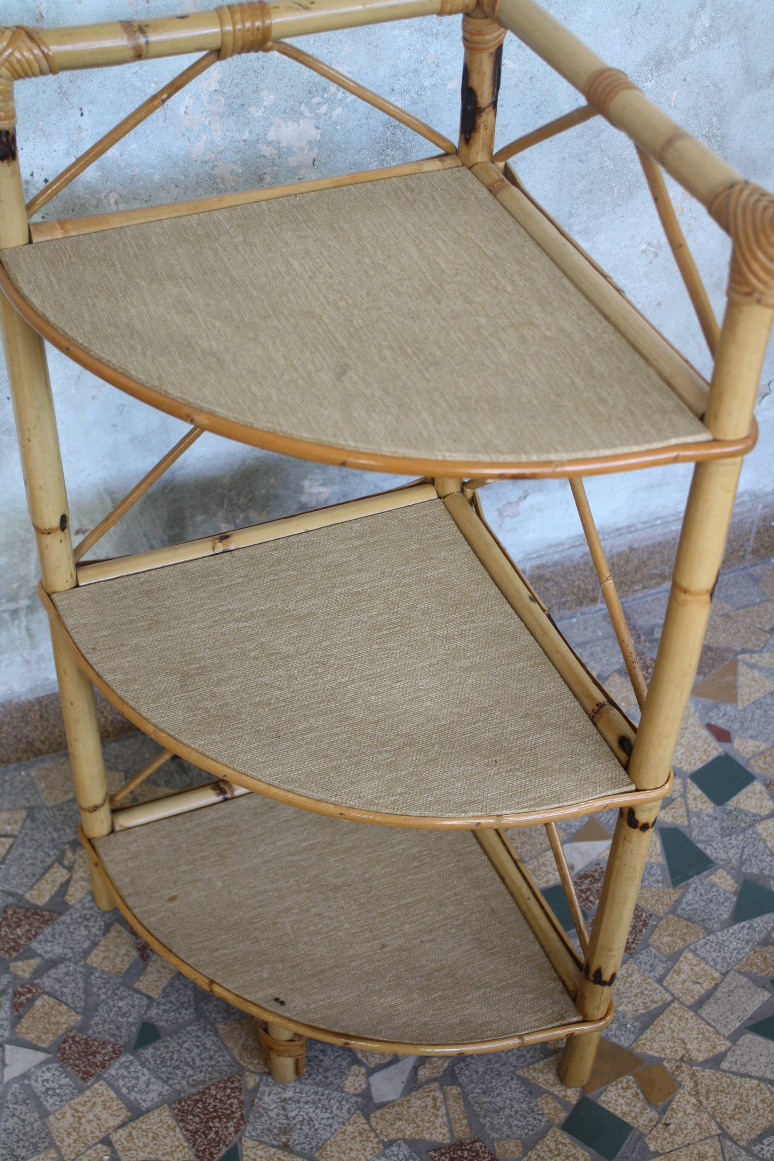 Pair of rattan shelves including a corner shelf