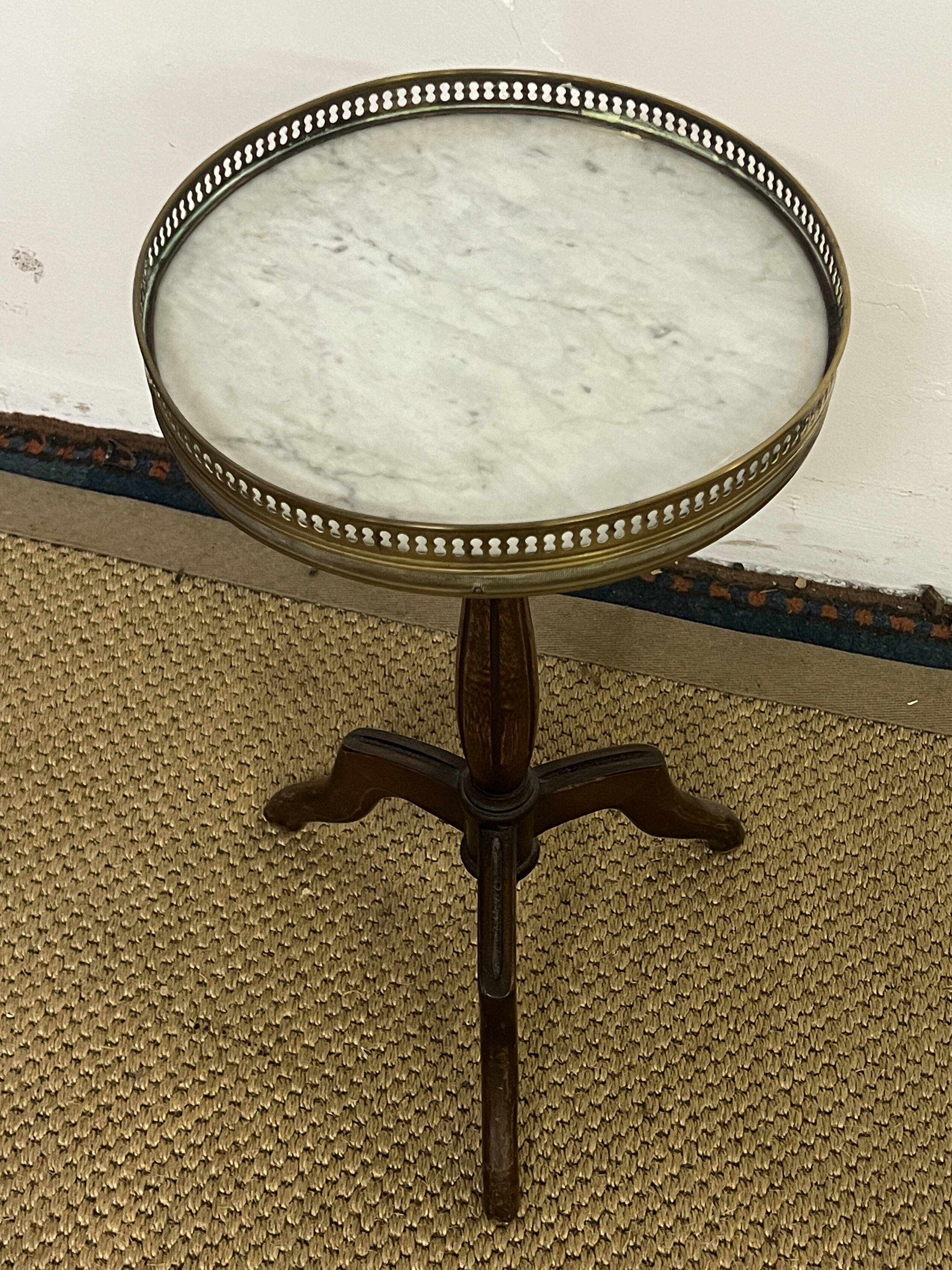 Louis XVI style tripod pedestal table in mahogany and marble