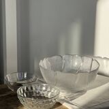 Small vintage glass bowl with a cube pattern.