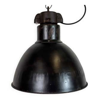 Industrial Bauhaus Black Enamel Pendant Light, 1930s