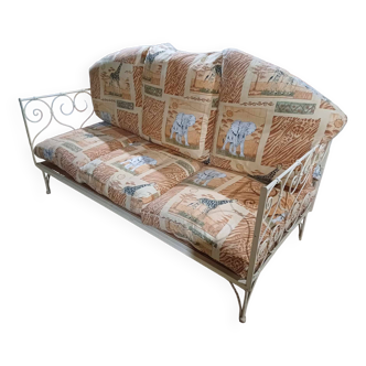 Wrought iron bench 188 by 80 with cushions