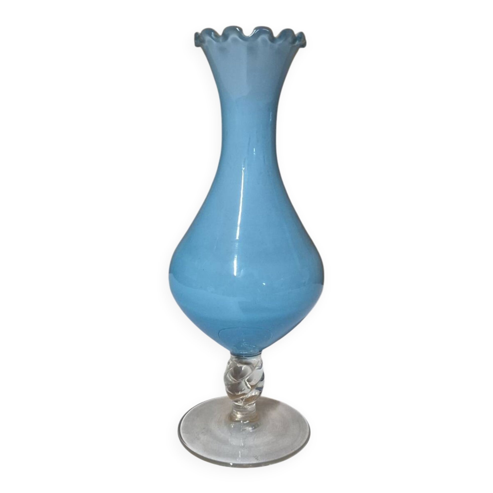 Antique blue opaline vase 17 cm vintage soliflore