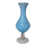 Antique blue opaline vase 17 cm vintage soliflore