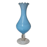 Vase ancien en opaline bleue  17 cm vintage soliflore
