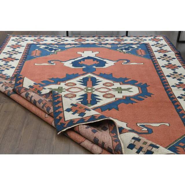 1970s Vintage Turkish Handmade Wool & Cotton Orange Area Rug 178x236
