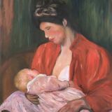 Painting woman breastfeeding her child