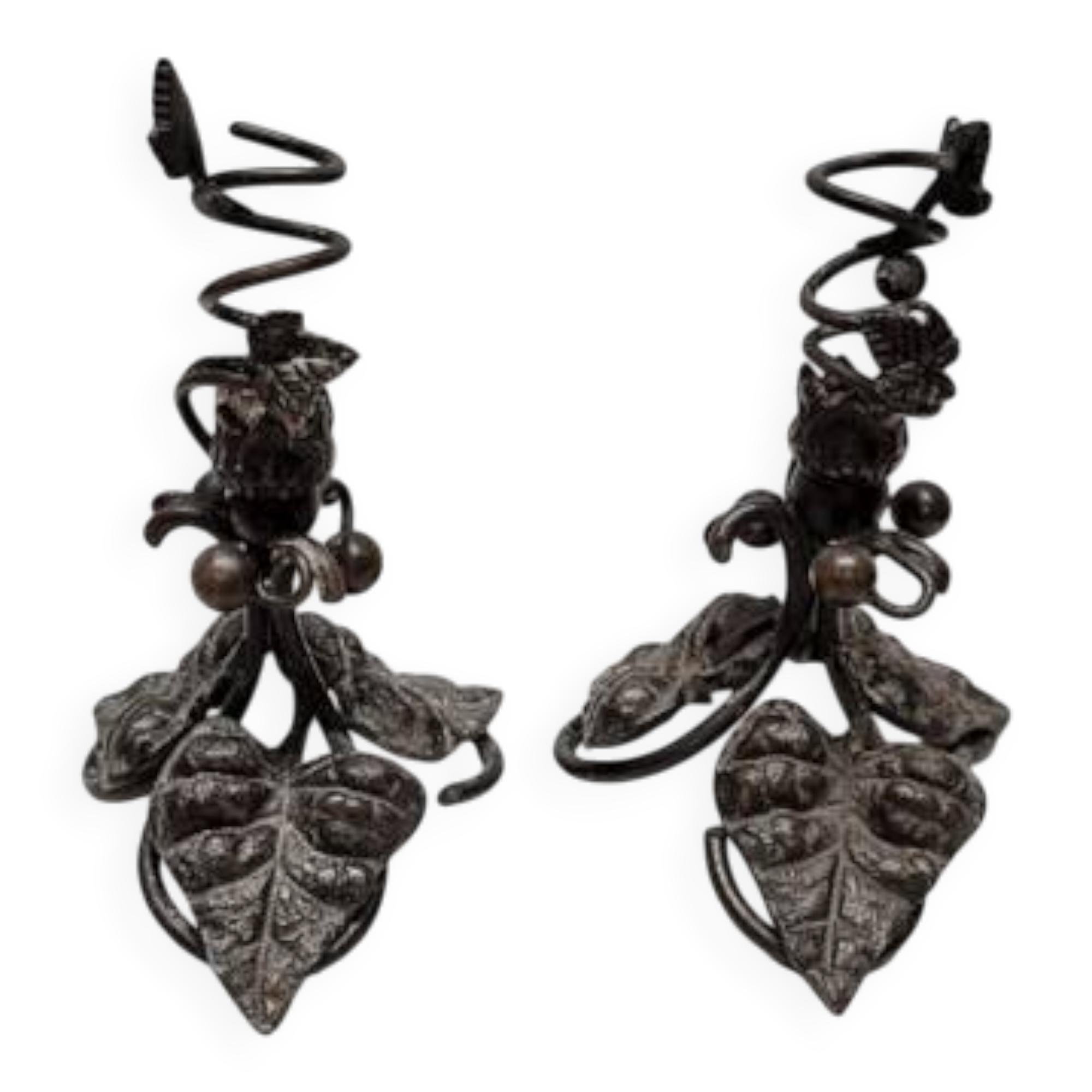 Antique French Candlesticks With Leaves, from around 1900