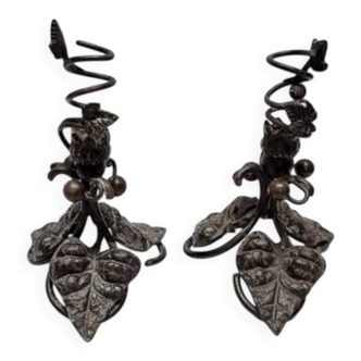Antique French Candlesticks With Leaves, from around 1900
