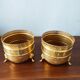 Pair of vintage brass planters with openwork gallery cache-pot.