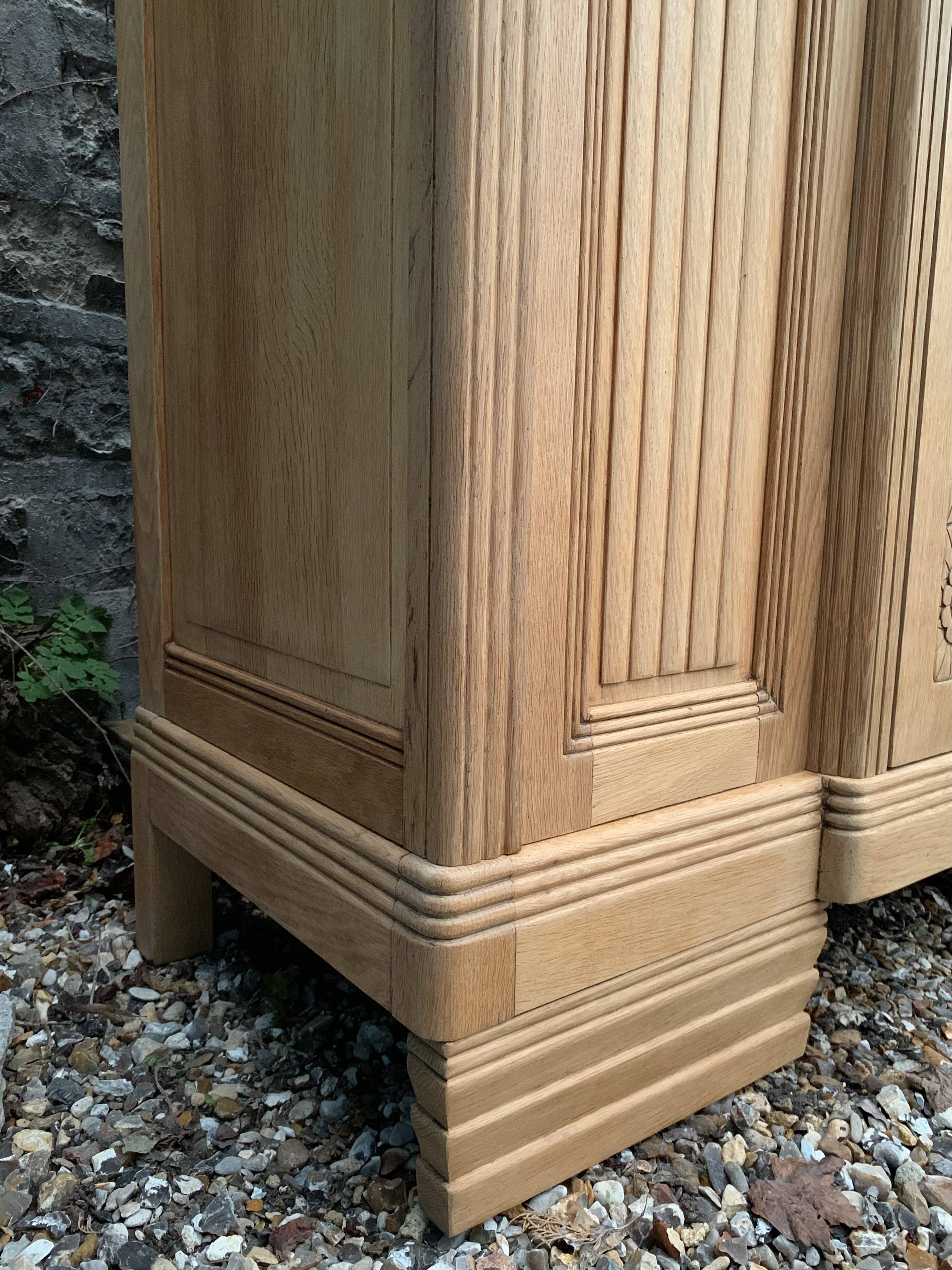 Parisian Art Deco style wardrobe in solid raw oak, 1950