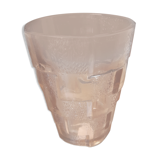 Molded vase, vintage, glass, pink, reliefs, geometric patterns