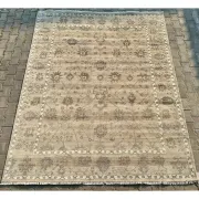 Hand-Knotted Wool Area Rug, Beige Floral Design Carpet for Living Room