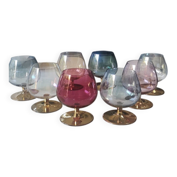 Lot of 8 x Iridescent Cognac/Liqueur Glasses, Multicoloured. Murano Style