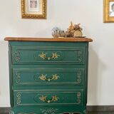 Solid wood chest of drawers restyled with patinated pine forest green