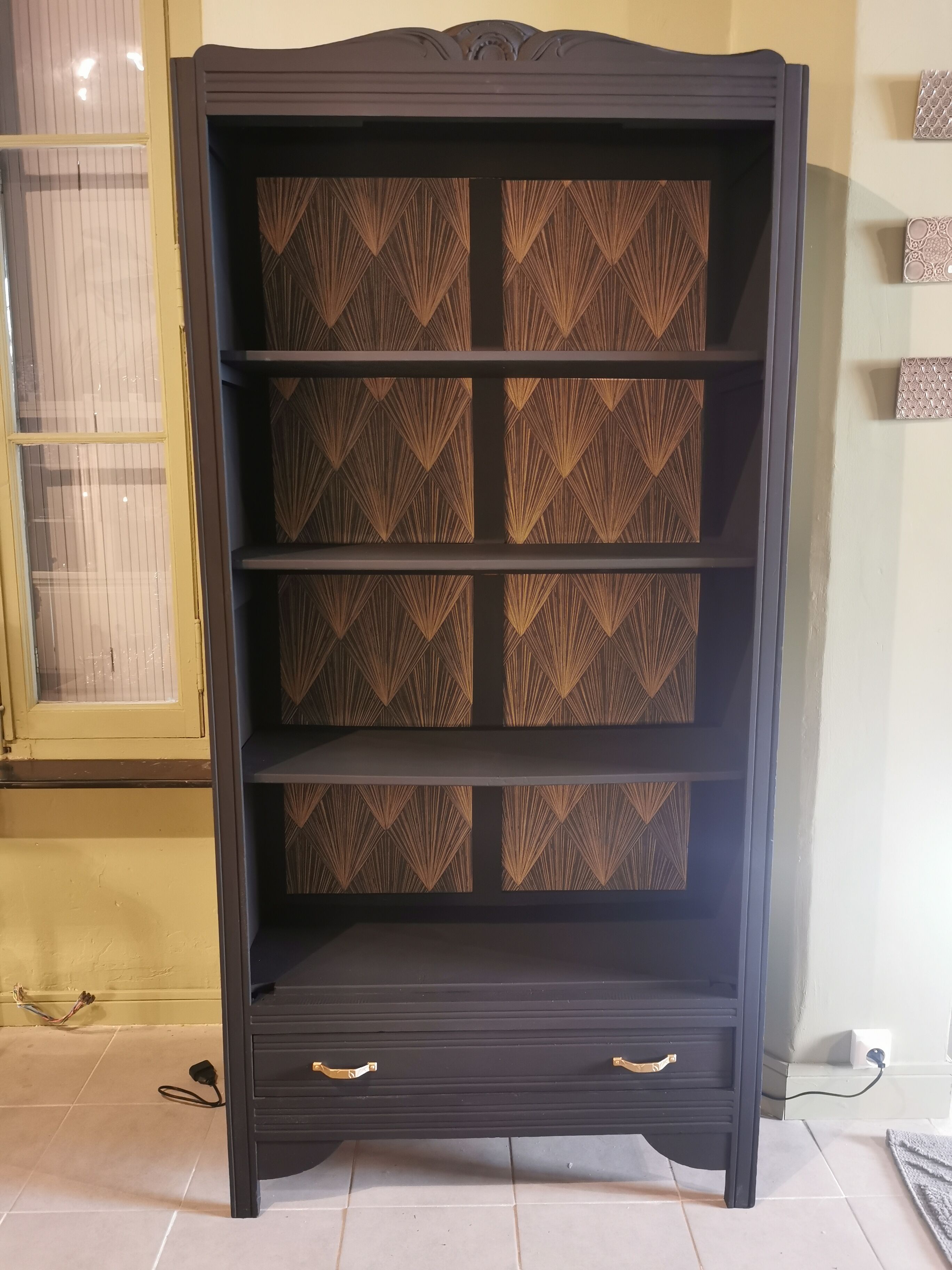 Restyled art deco bookcase shelf cabinet