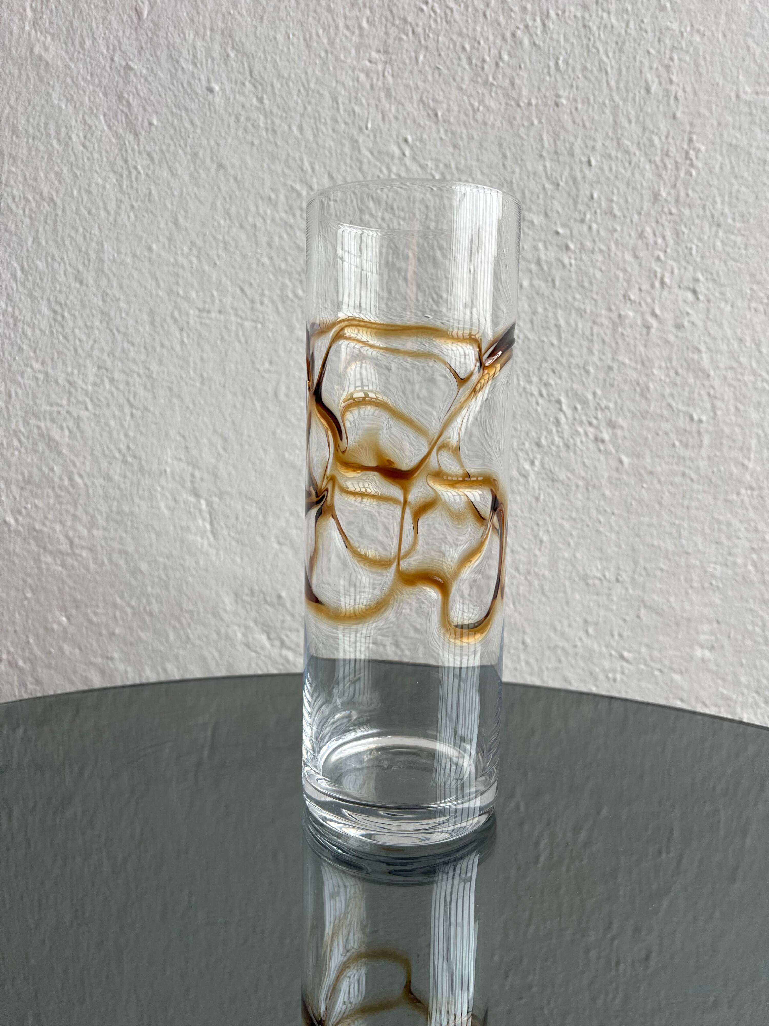 Vintage Glass Vase, yellow and brown Filigree, Coffee Table Decorative