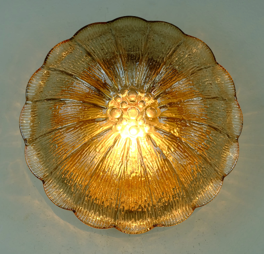 Vintage 1970s mid century wall sconce petal-shaped amber glass shades 2 available
