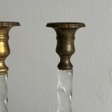 Pair of twisted metal and glass candlesticks