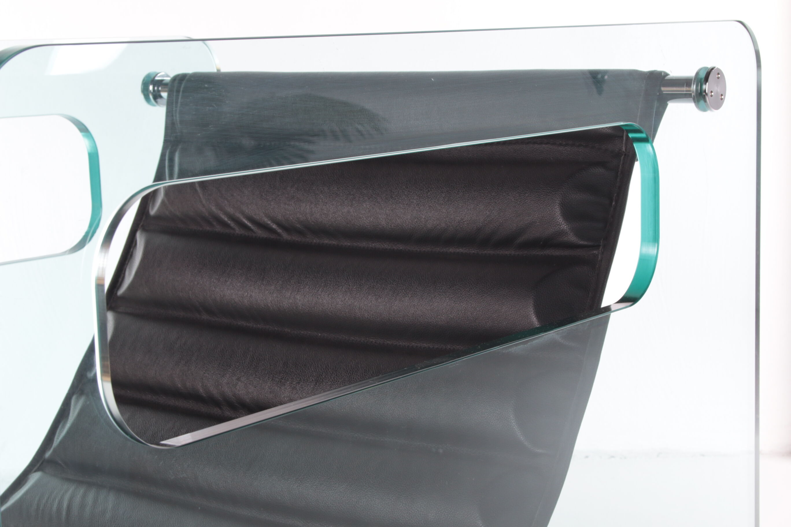 Black leather chair by Giovanni Tommaso Garattoni Italy glass and black leather