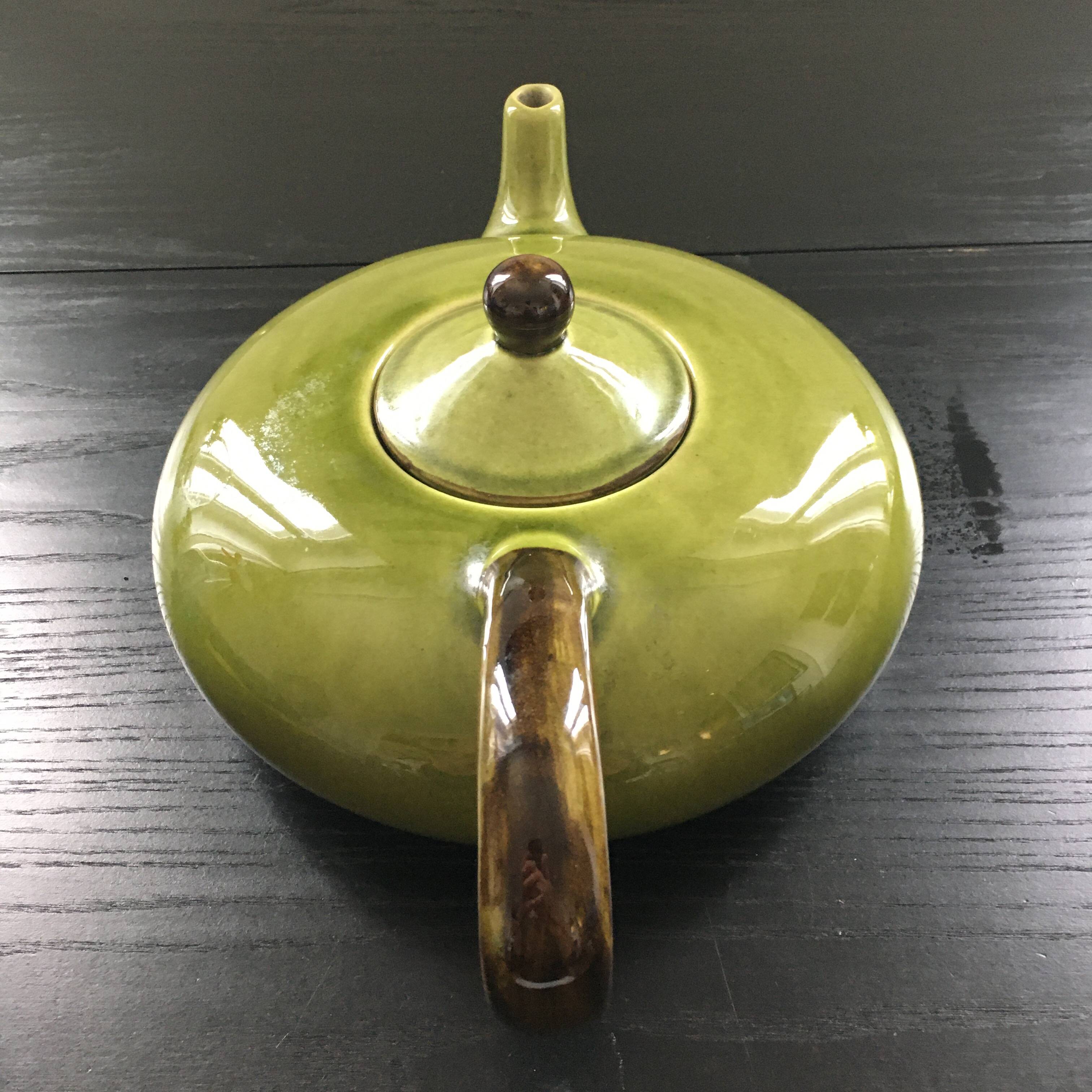 Large olive green Provençal teapot