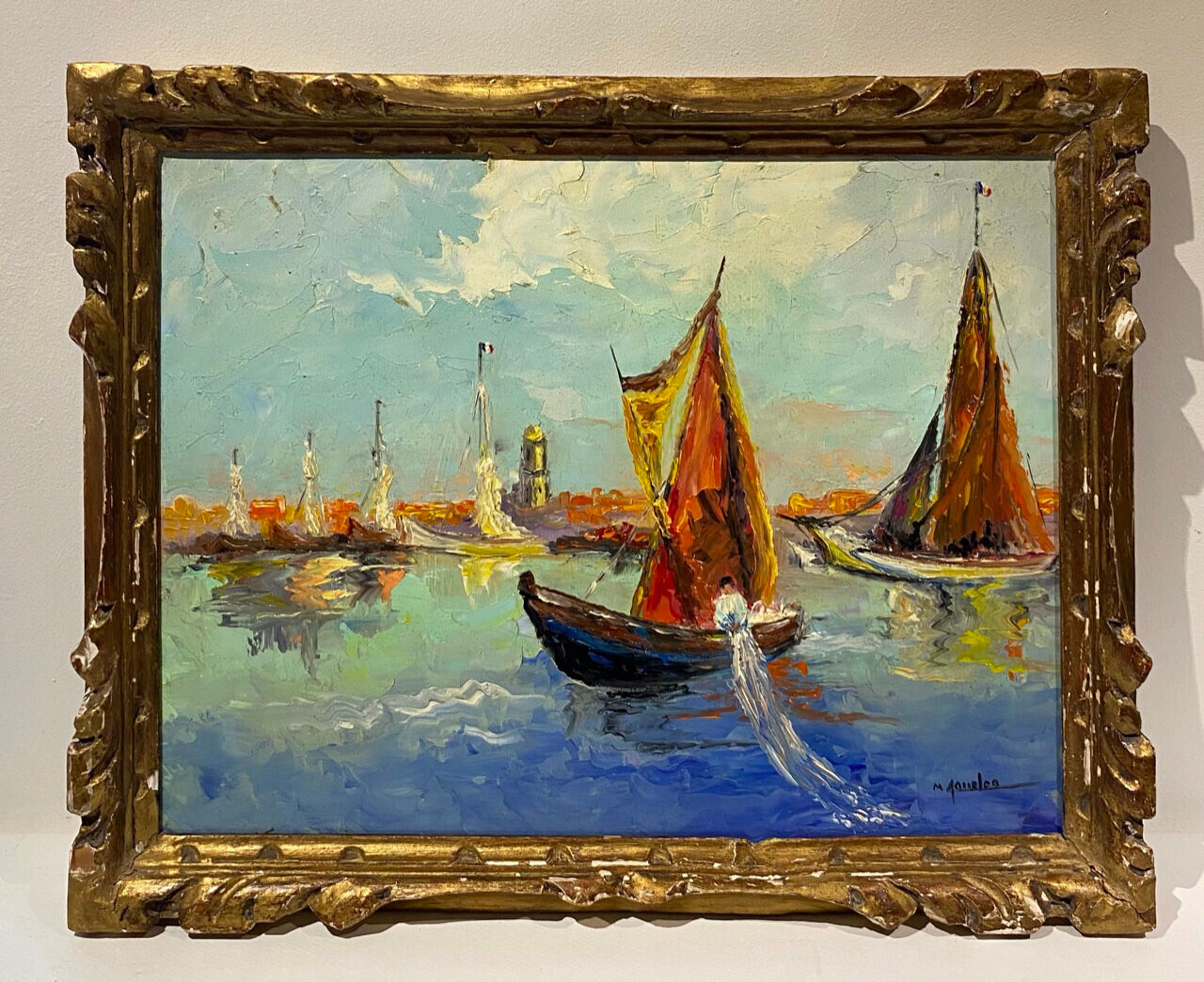 Tableau ancien, Marine à Saint-Tropez, signé, années 50/60