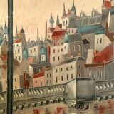 City scene with a bridge painting