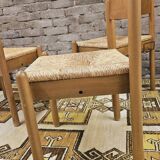 4 chaises en paille dans le style Charlotte Perriand 1970 vintage