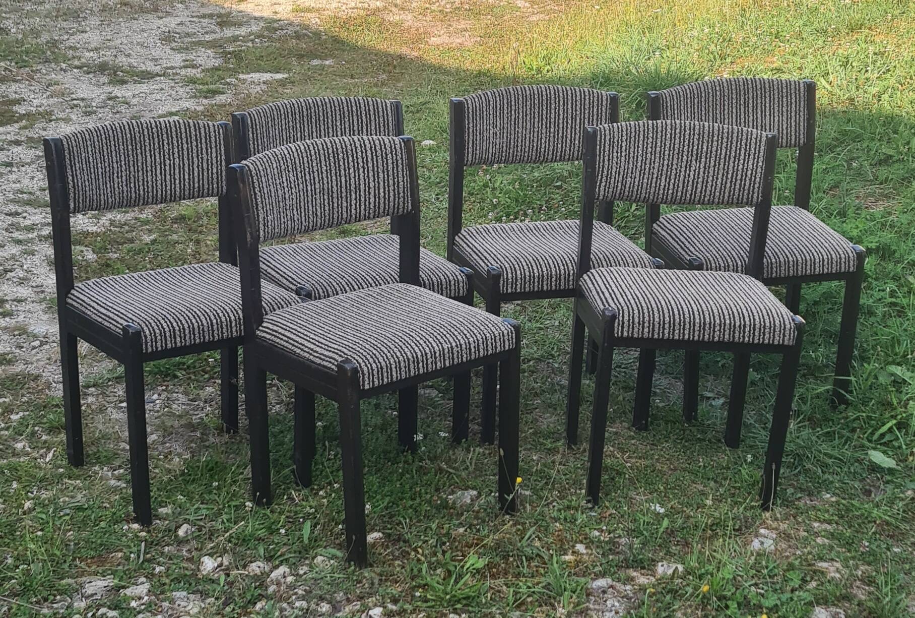 Vintage baumann chairs from the 60s upholstered. set of 6 antique chairs stamped bauman