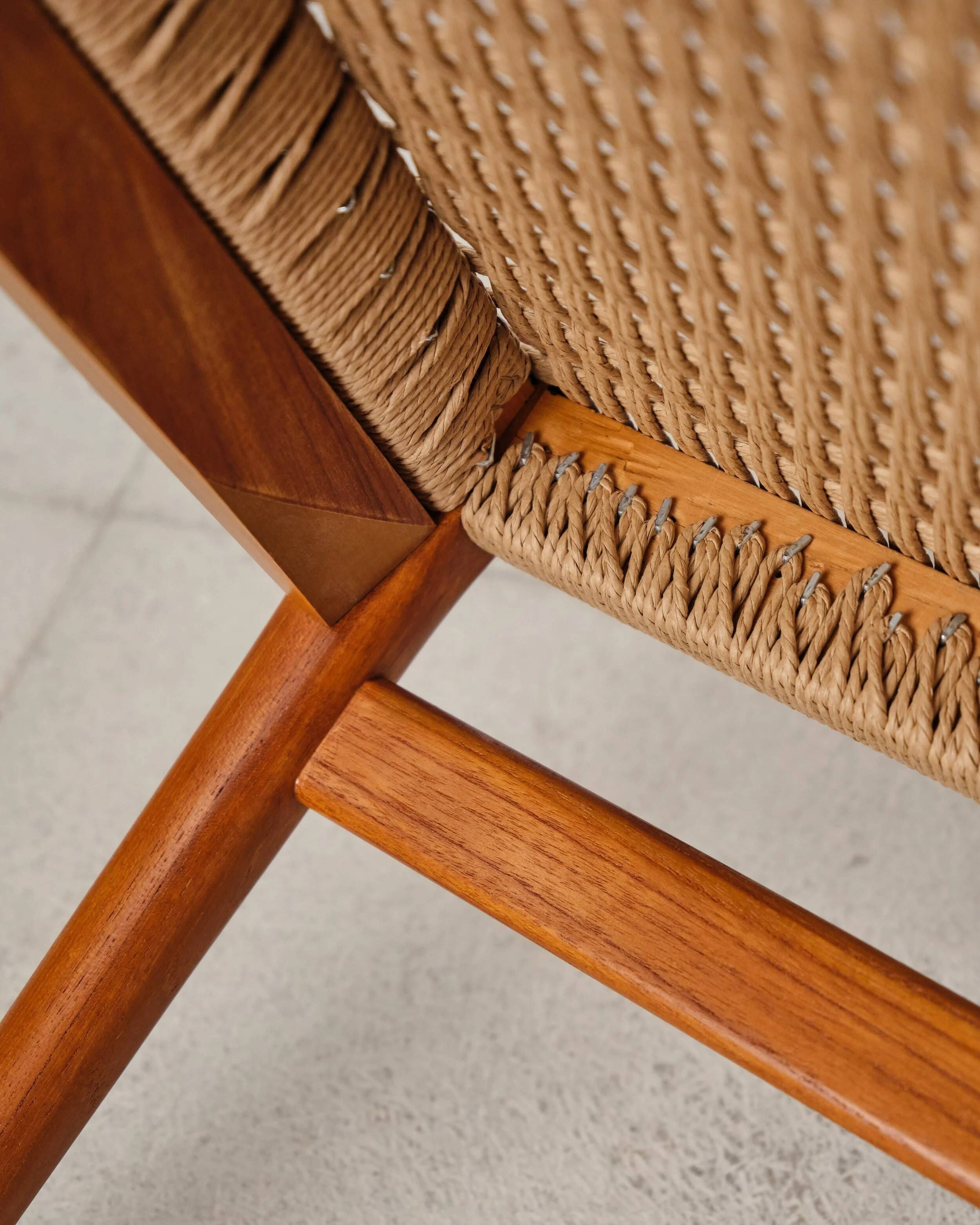Large teak and rope bench by Niels O. Møller, Denmark, 1960s.