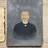 Portrait, photographie, ambrotype, peint à la main, XIXème, signé EV, daté 1881, verre bombé