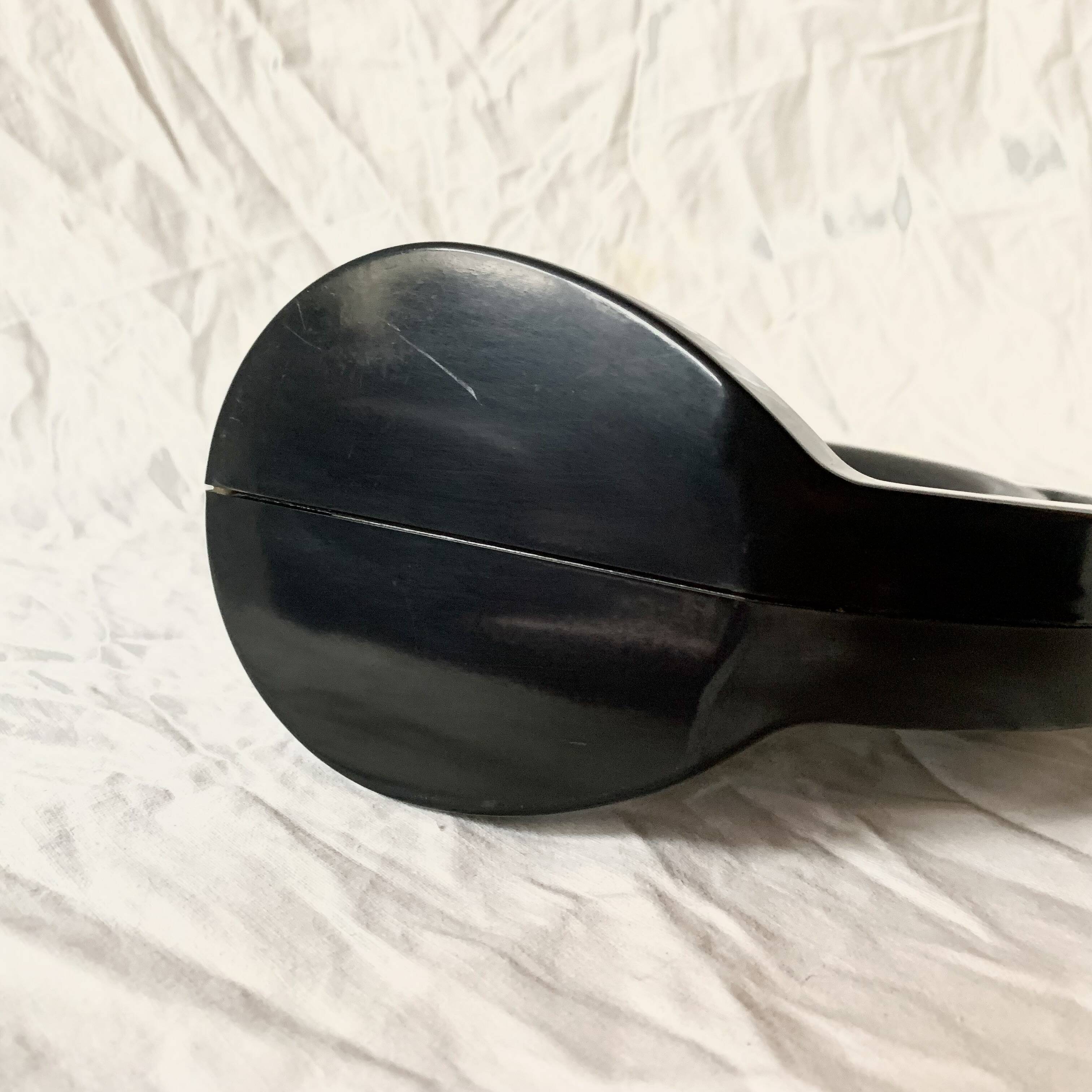 Small vintage black plastic swivel makeup mirror - Space Age Design - 1970s