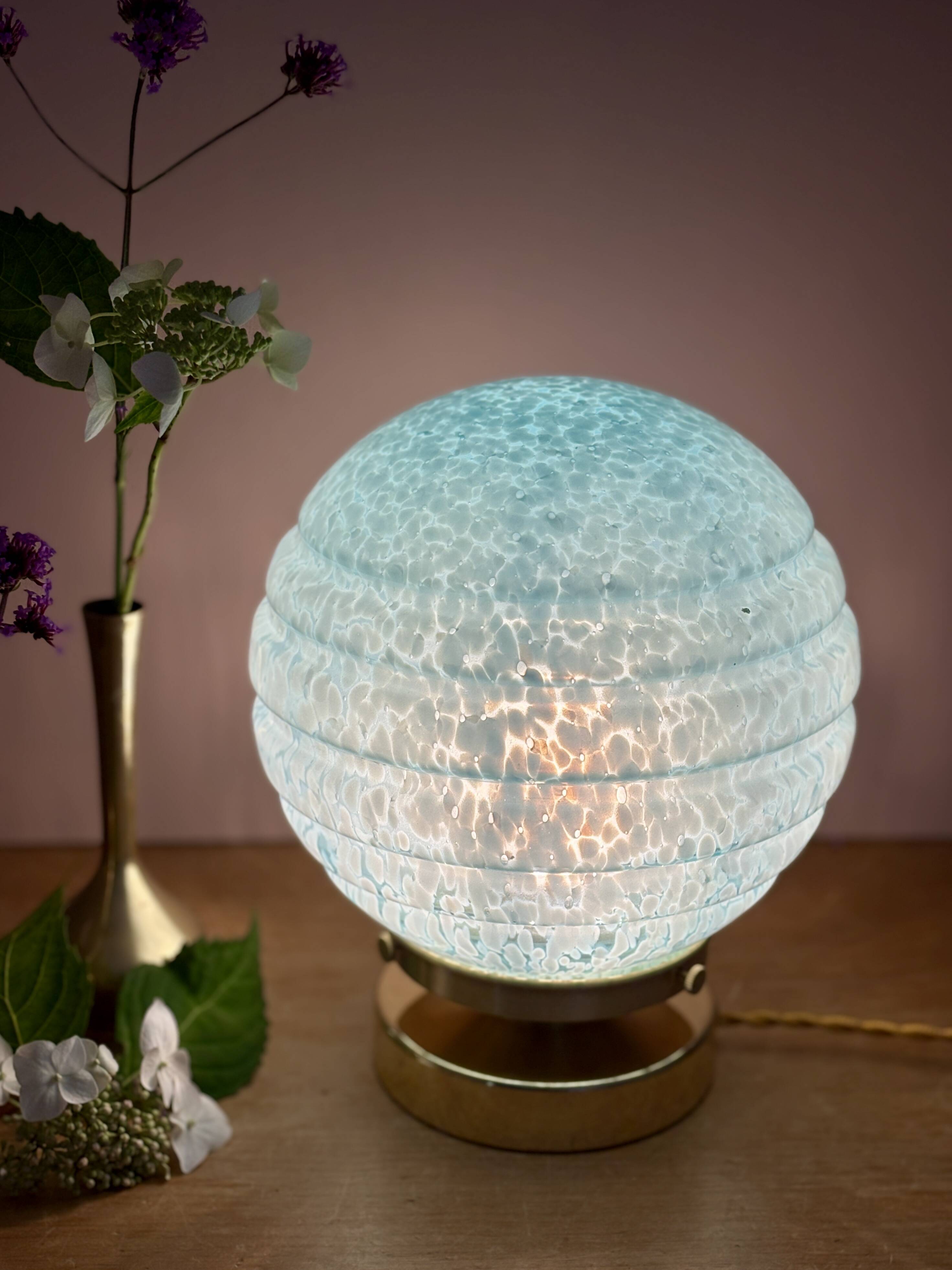 Vintage blue glass globe table lamp from Clichy