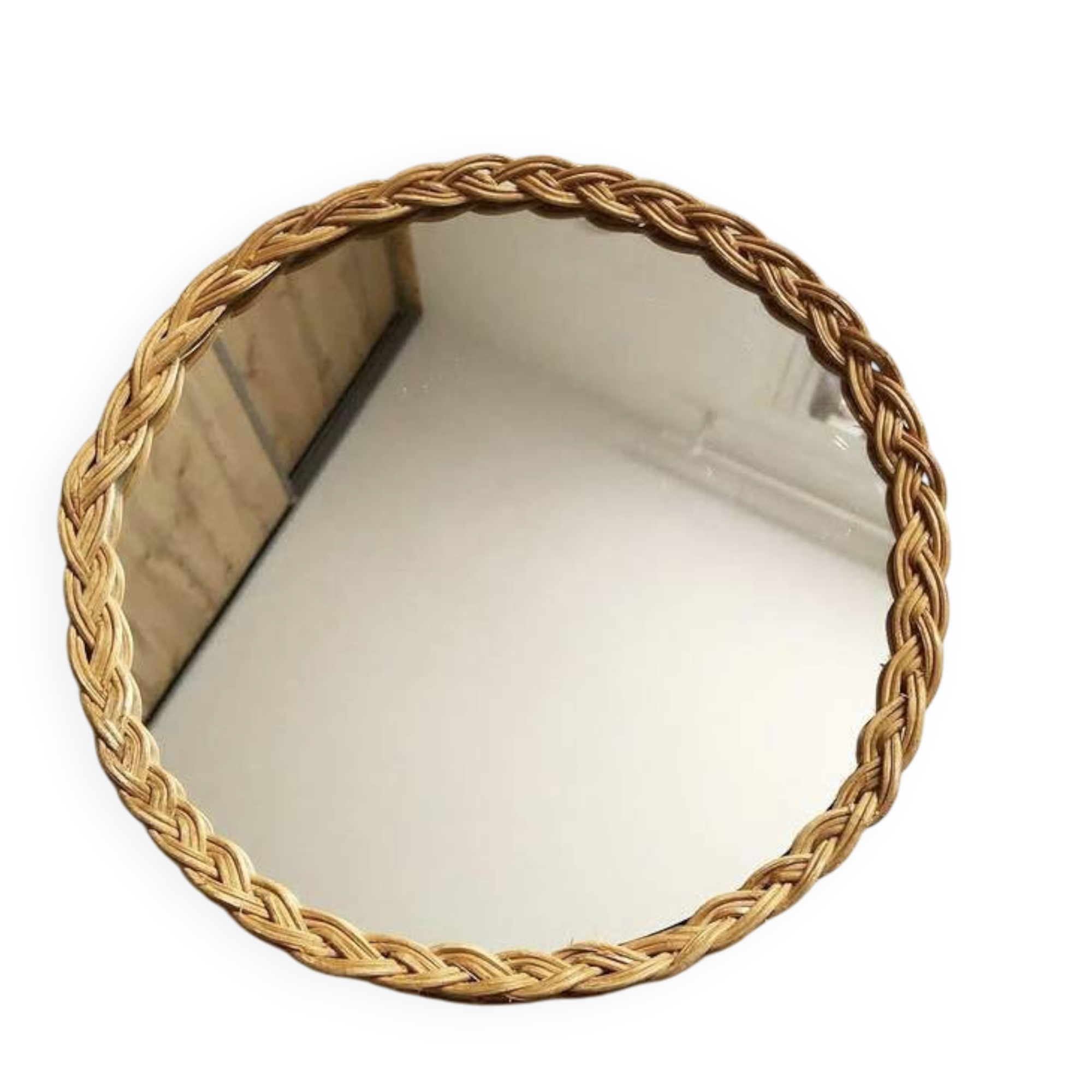 Vintage woven rattan mirror