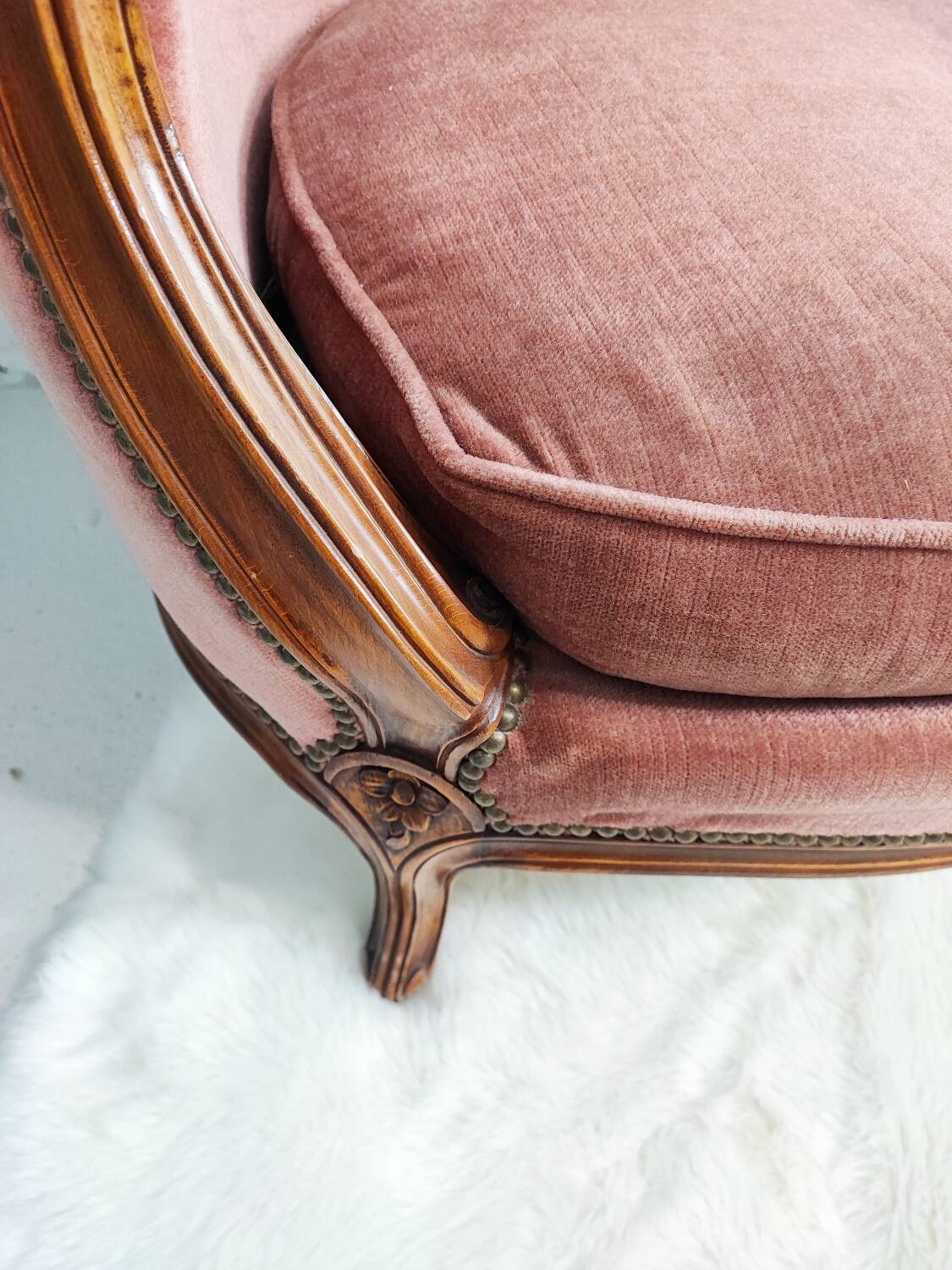 Pink velvet bench