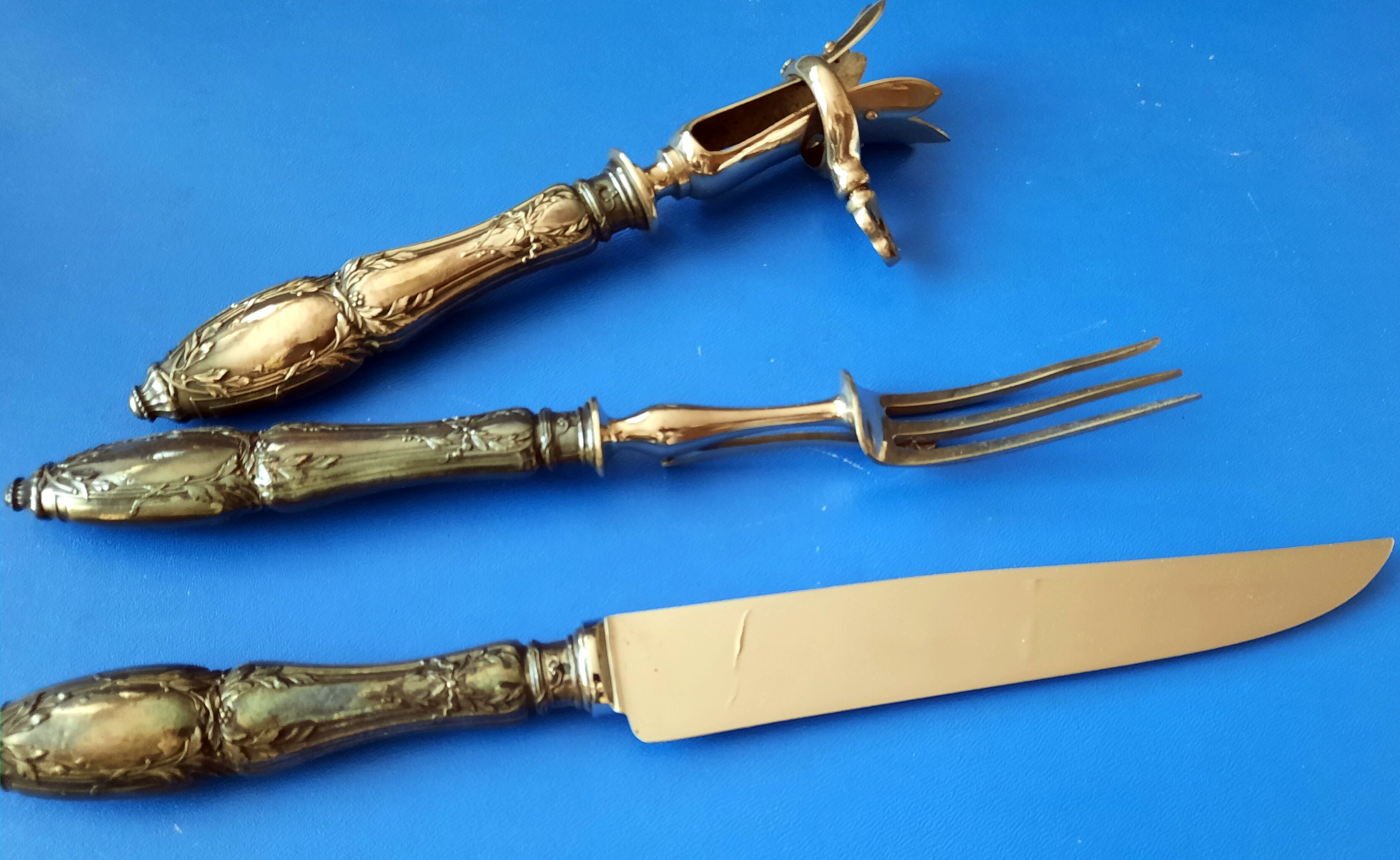 Napoleon III leg of lamb service, silver handle, stainless steel blade