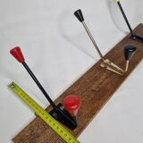 Vintage coat rack, three double tricolor hooks, 50-60s, 53 cm