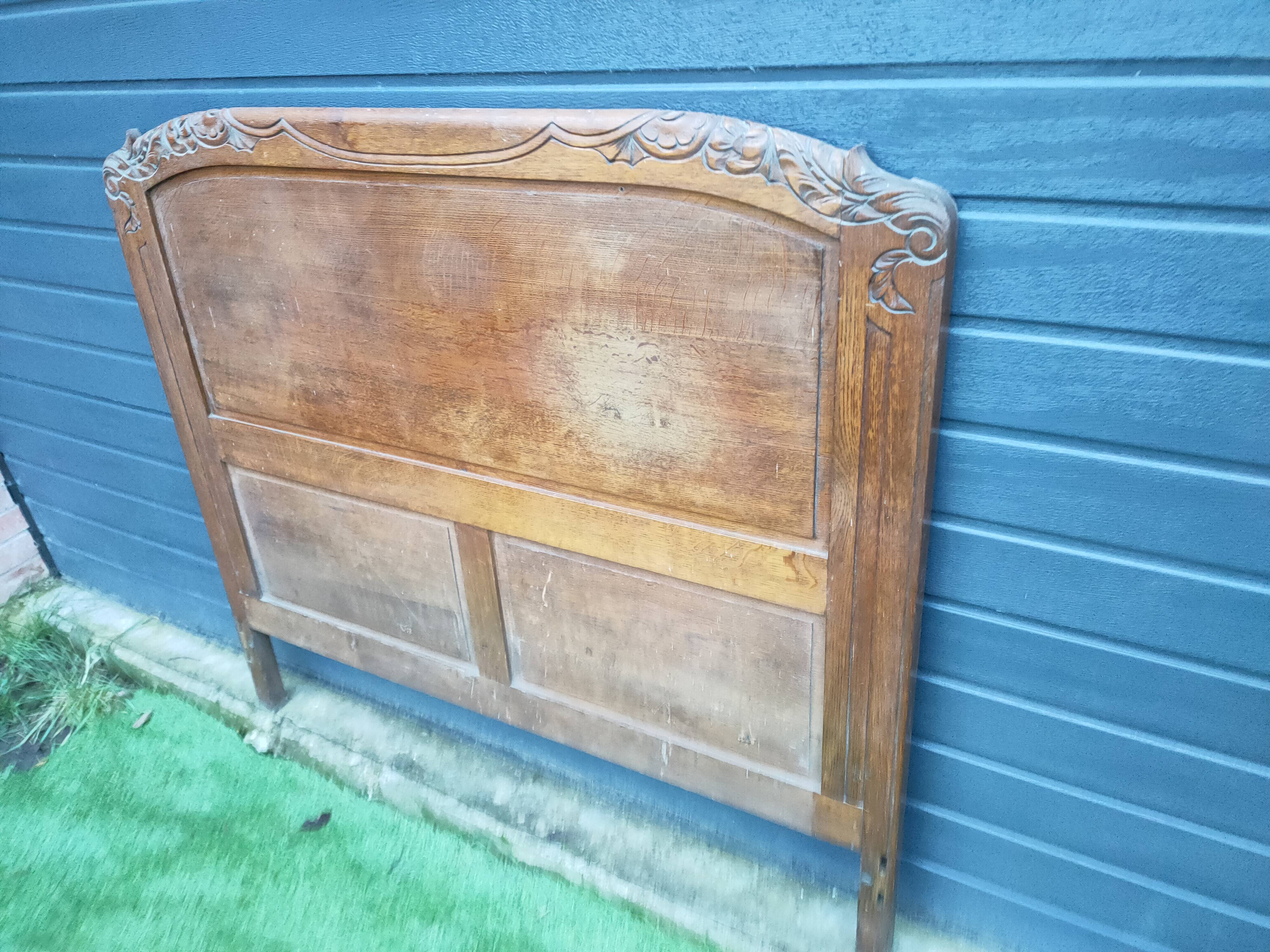 1950s solid oak headboard