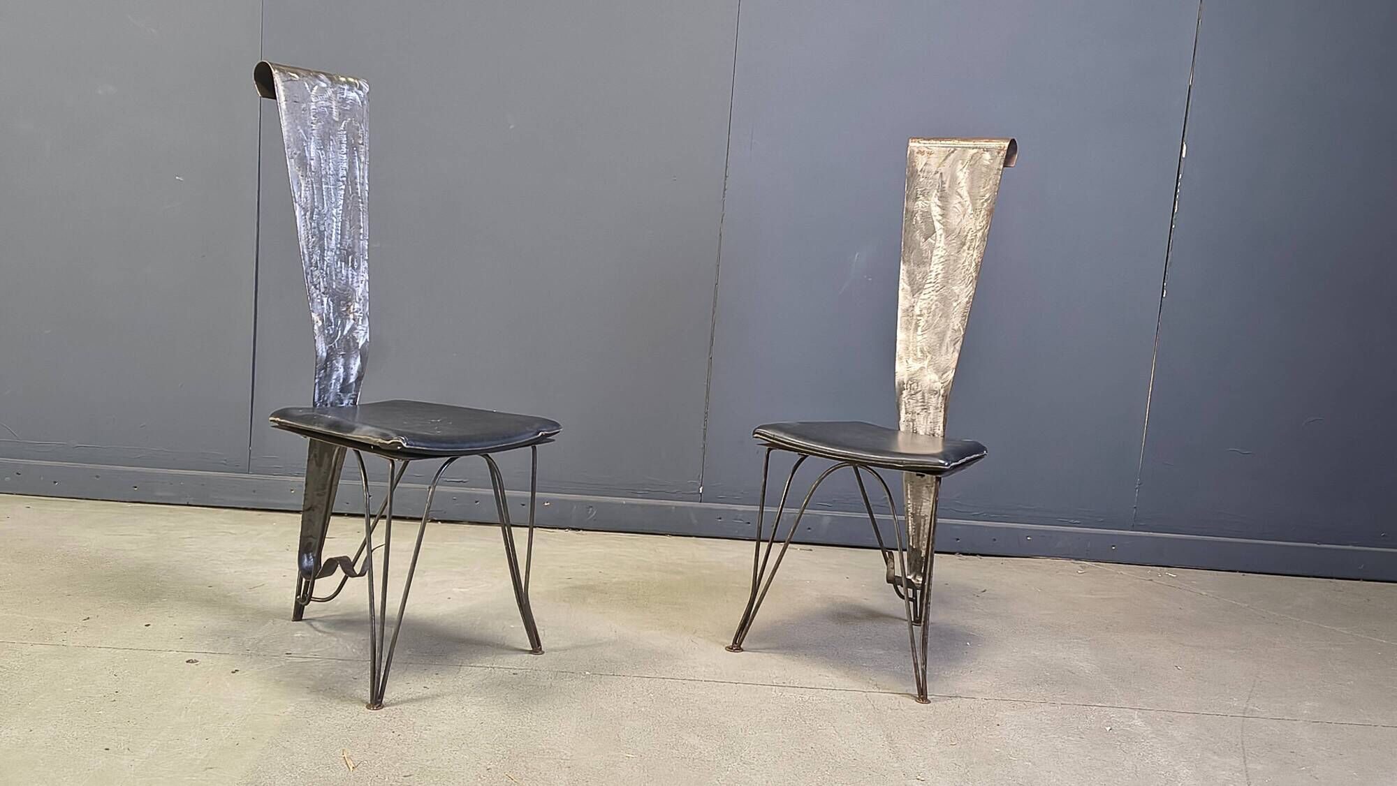Hand crafted steel and stone dining set, 1970s